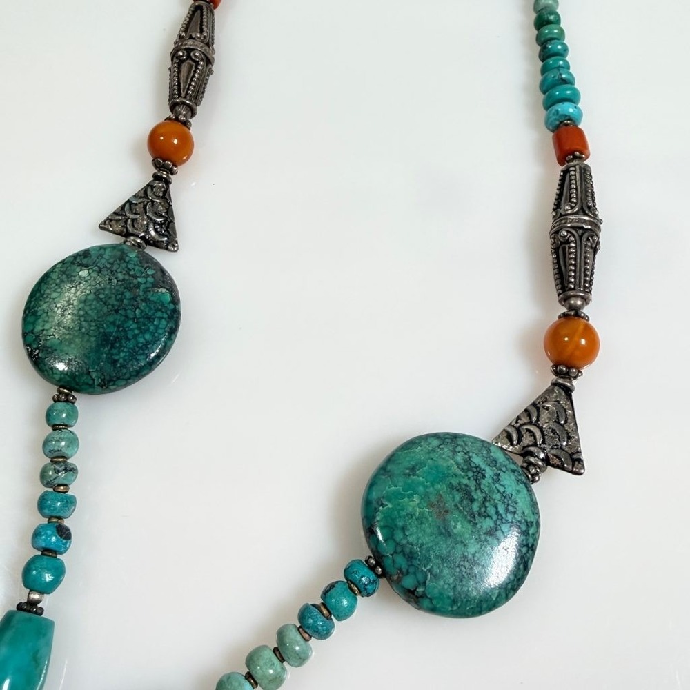 Vintage Turquoise Necklace Sterling Silver Beads 20" with a 2" Drop - Picture 12 of 12